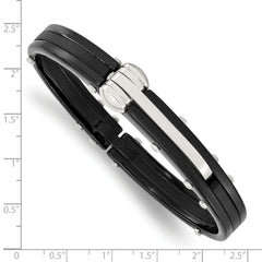 Chisel Stainless Steel Polished Black IP-plated and Black PVC Hinged Bangle