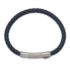 Chisel Stainless Steel Antiqued and Brushed Compass Navy Blue Braided Leather 8 inch Bracelet