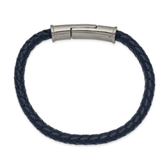 Chisel Stainless Steel Brushed Navy Blue Braided Leather 8.25 inch Bracelet