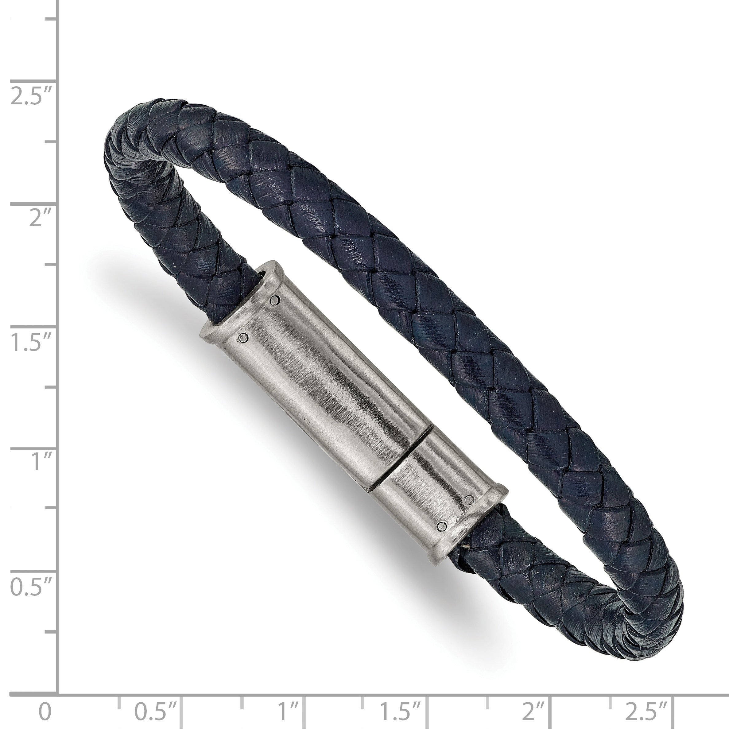 Chisel Stainless Steel Brushed Navy Blue Braided Leather 8.25 inch Bracelet