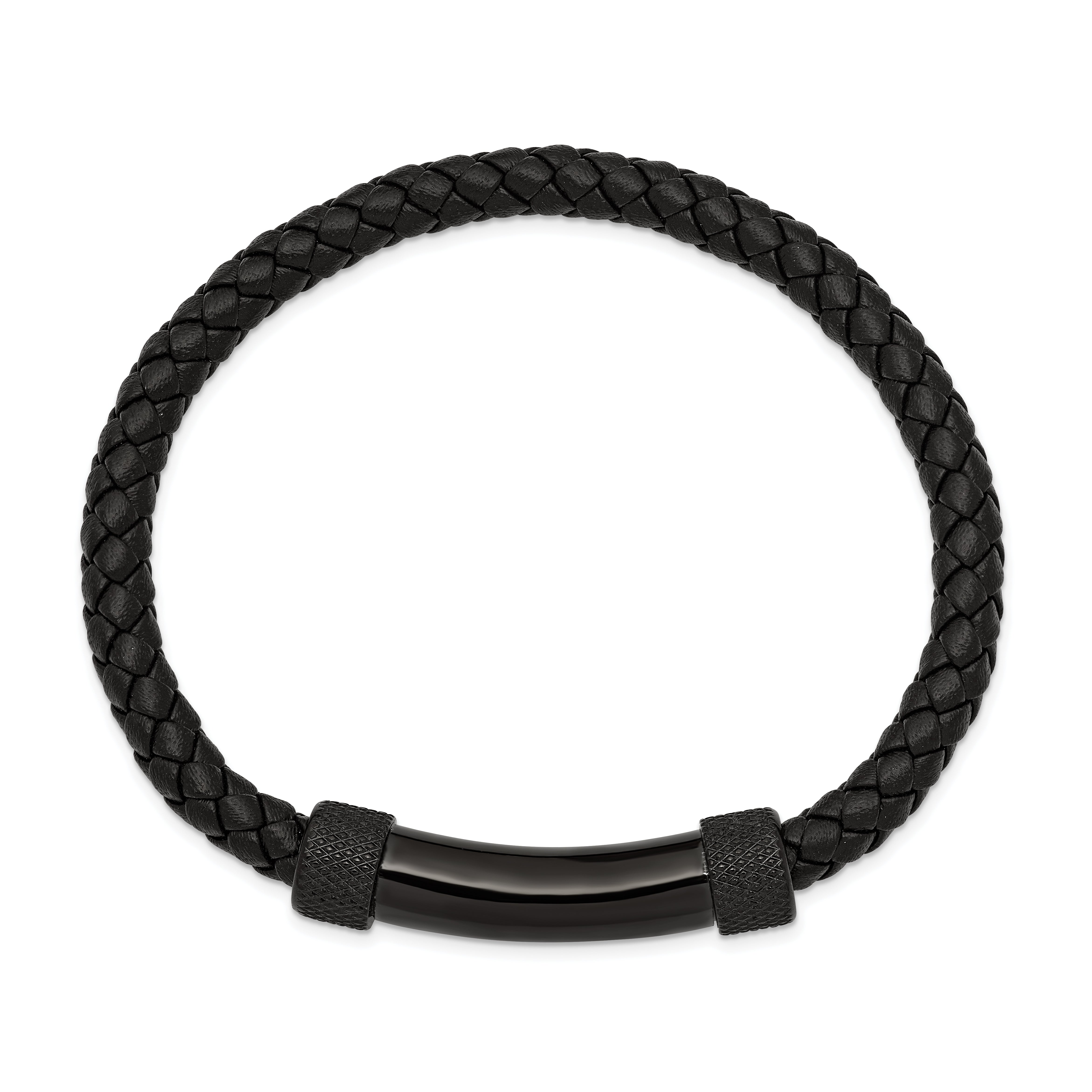 Chisel Stainless Steel Polished Black IP-plated Black Braided Leather 8.25 inch Bracelet