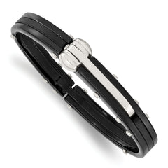 Chisel Stainless Steel Polished Black IP-plated and Black PVC Hinged Bangle