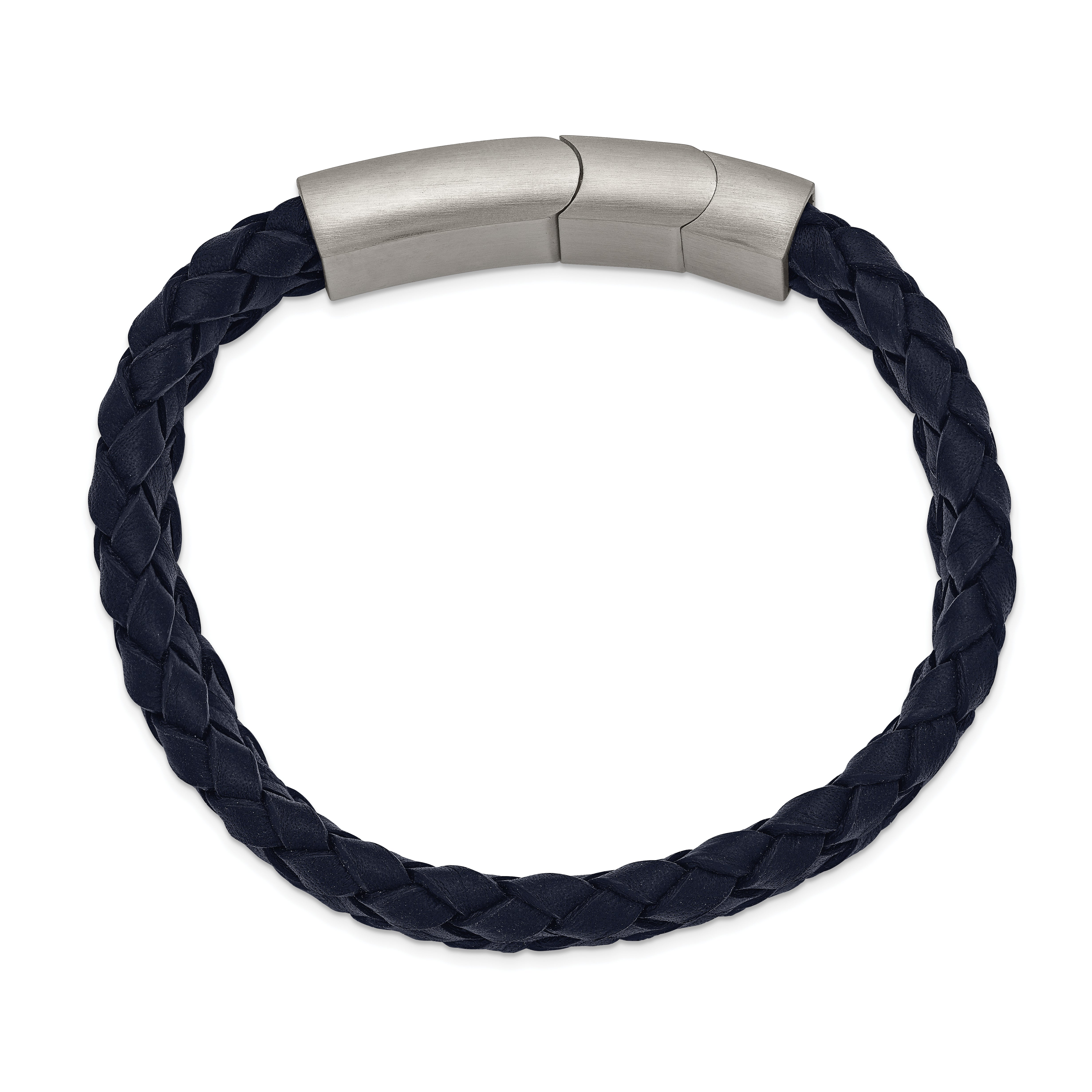 Chisel Stainless Steel Brushed Navy Blue Braided Leather 8.25 inch Bracelet with .5 inch Extension