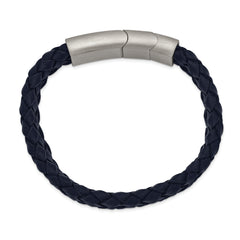 Chisel Stainless Steel Brushed Navy Blue Braided Leather 8.25 inch Bracelet with .5 inch Extension