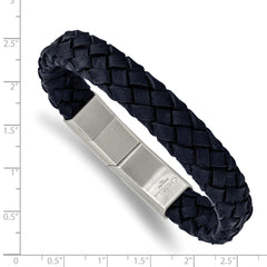 Chisel Stainless Steel Brushed Navy Blue Braided Leather 8.25 inch Bracelet with .5 inch Extension