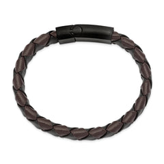 Chisel Stainless Steel Brushed Black IP-plated Black and Brown Leather 8.25 inch Bracelet