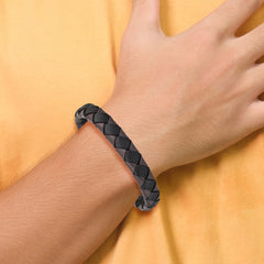 Chisel Stainless Steel Brushed Black IP-plated Black and Brown Leather 8.25 inch Bracelet