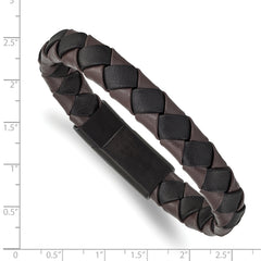 Chisel Stainless Steel Brushed Black IP-plated Black and Brown Leather 8.25 inch Bracelet