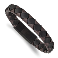 Chisel Stainless Steel Brushed Black IP-plated Black and Brown Leather 8.25 inch Bracelet