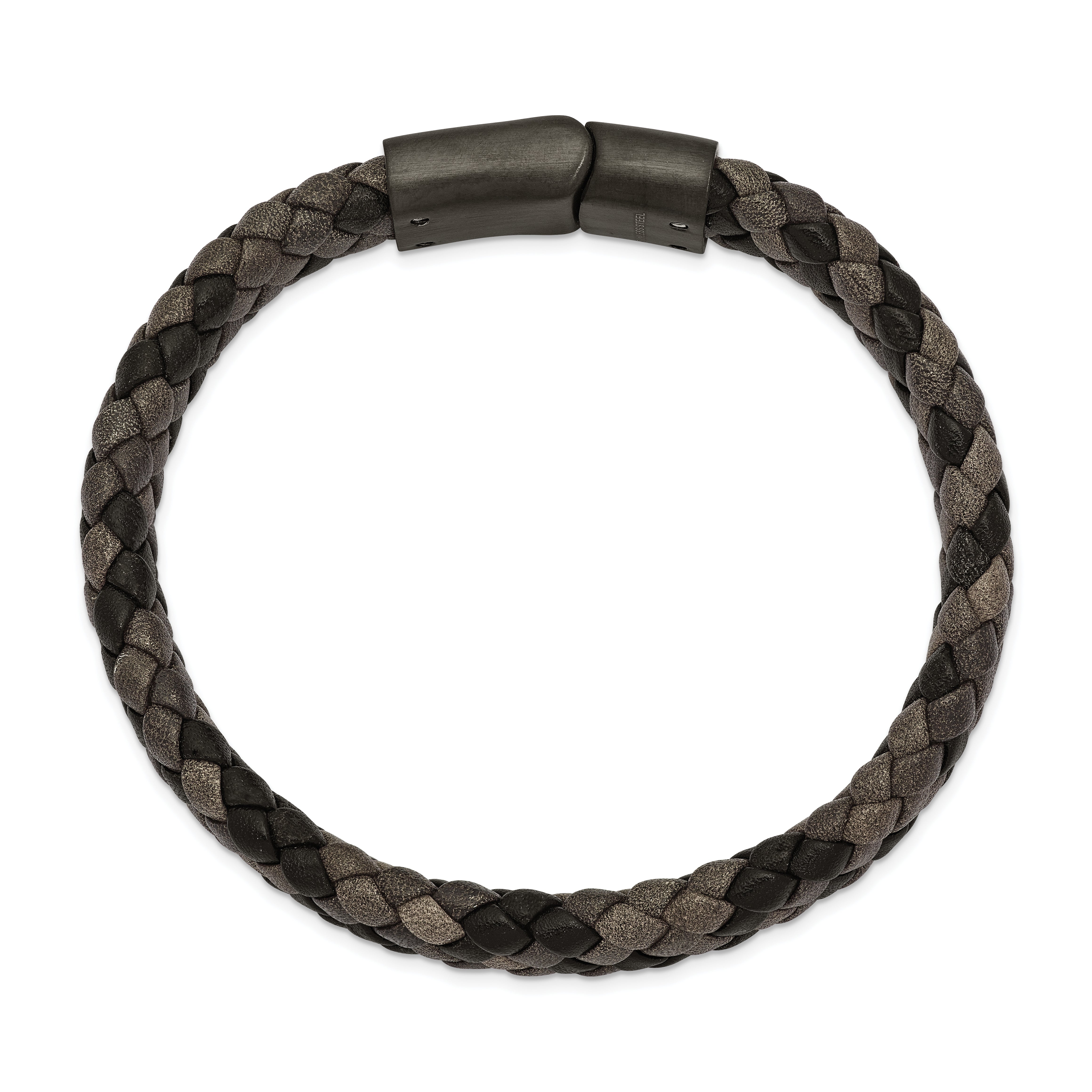 Chisel Stainless Steel Brushed Gun Metal IP-plated Brown Braided Leather 8.25 inch Bracelet