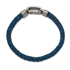 Chisel Stainless Steel Brushed Blue Leather 8.25 inch Bracelet