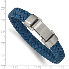 Chisel Stainless Steel Brushed Blue Leather 8.25 inch Bracelet