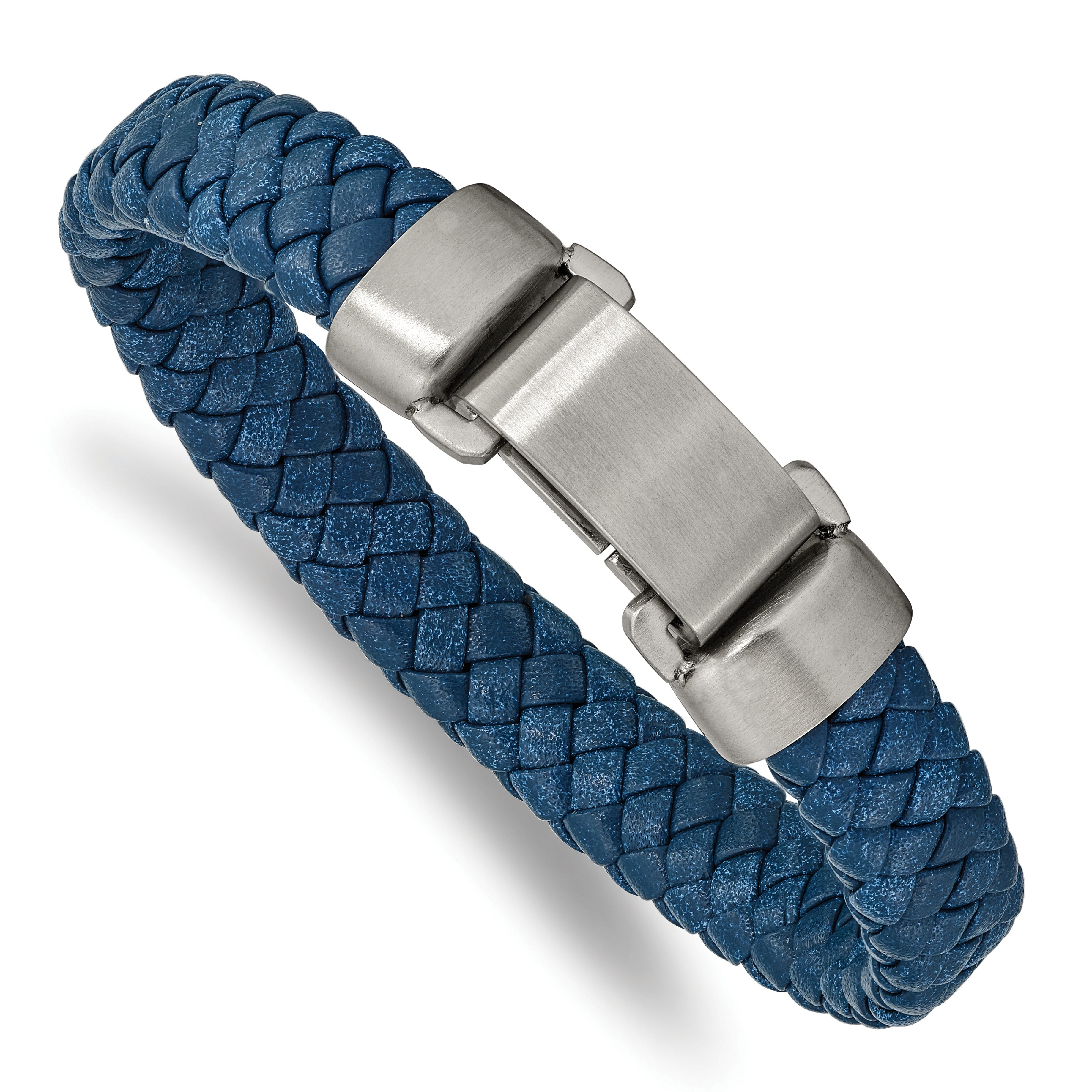 Chisel Stainless Steel Brushed Blue Leather 8.25 inch Bracelet