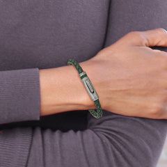 Chisel Stainless Steel Antiqued Green Braided Leather 8.25 inch Bracelet