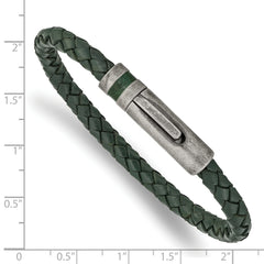 Chisel Stainless Steel Antiqued Green Braided Leather 8.25 inch Bracelet