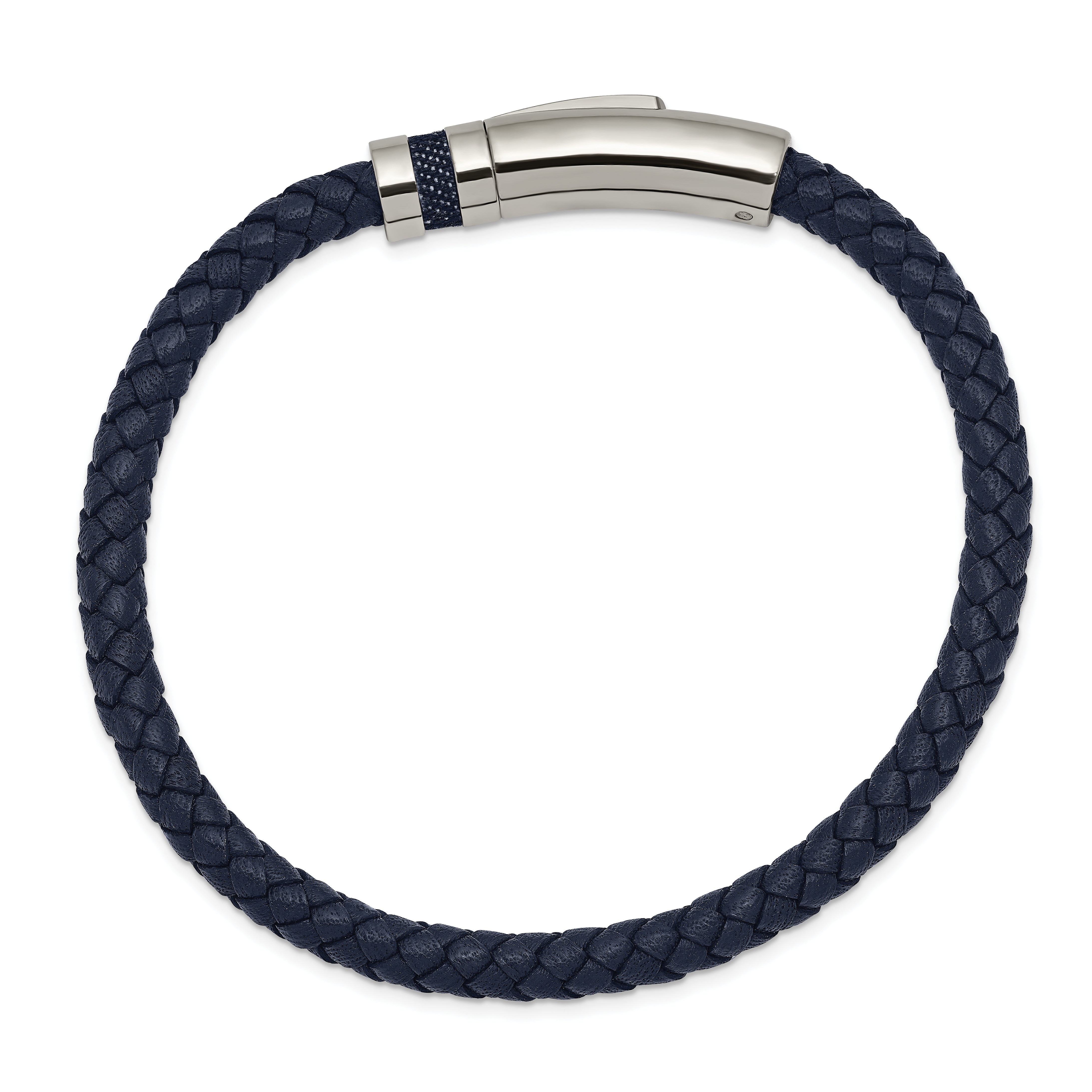 Chisel Stainless Steel Polished Blue Braided Leather 8.25 inch Bracelet