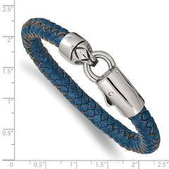 Chisel Stainless Steel Antiqued and Polished Blue Braided Leather 8.25 inch Bracelet