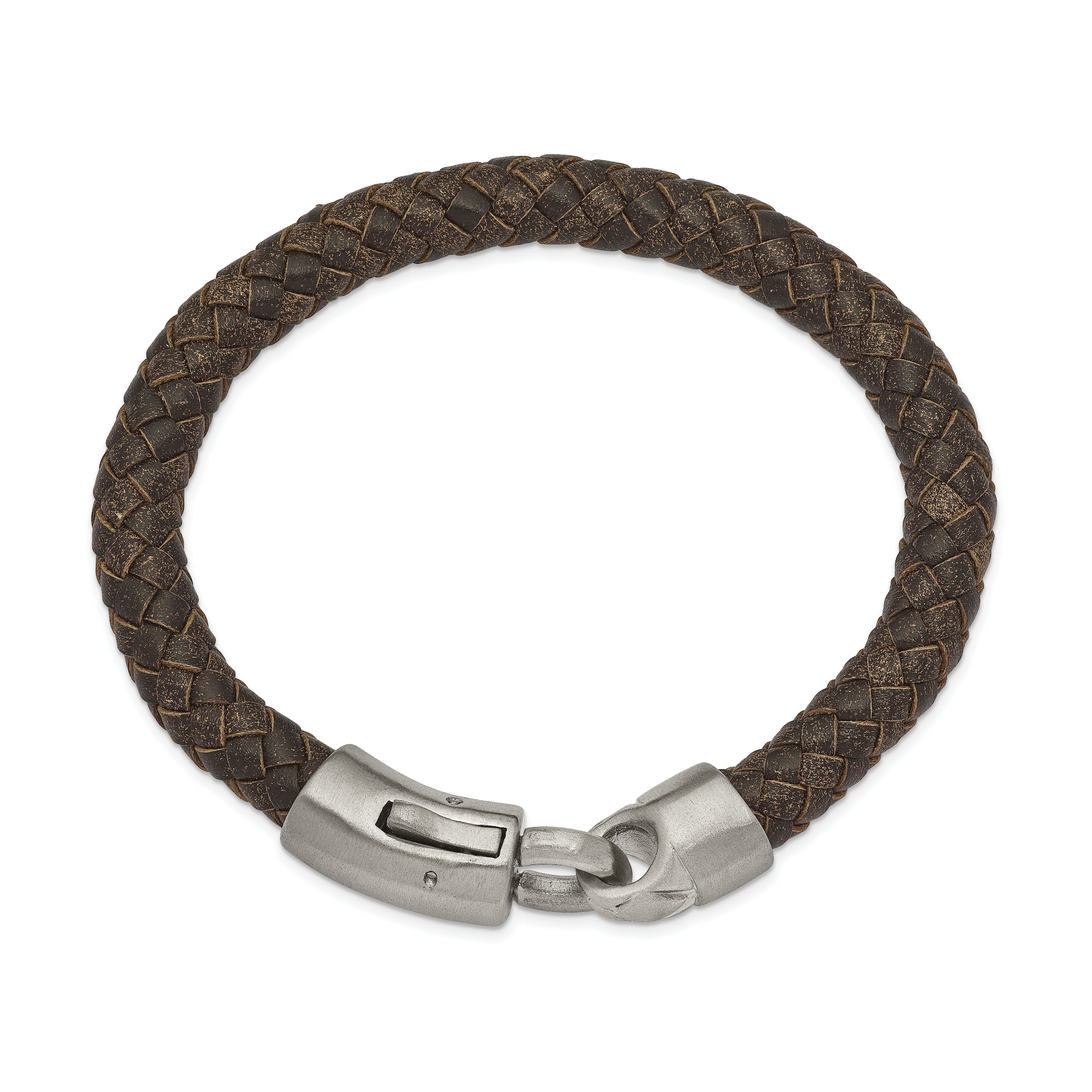 Chisel Stainless Steel Brushed Brown Braided Leather 8.25 inch Bracelet