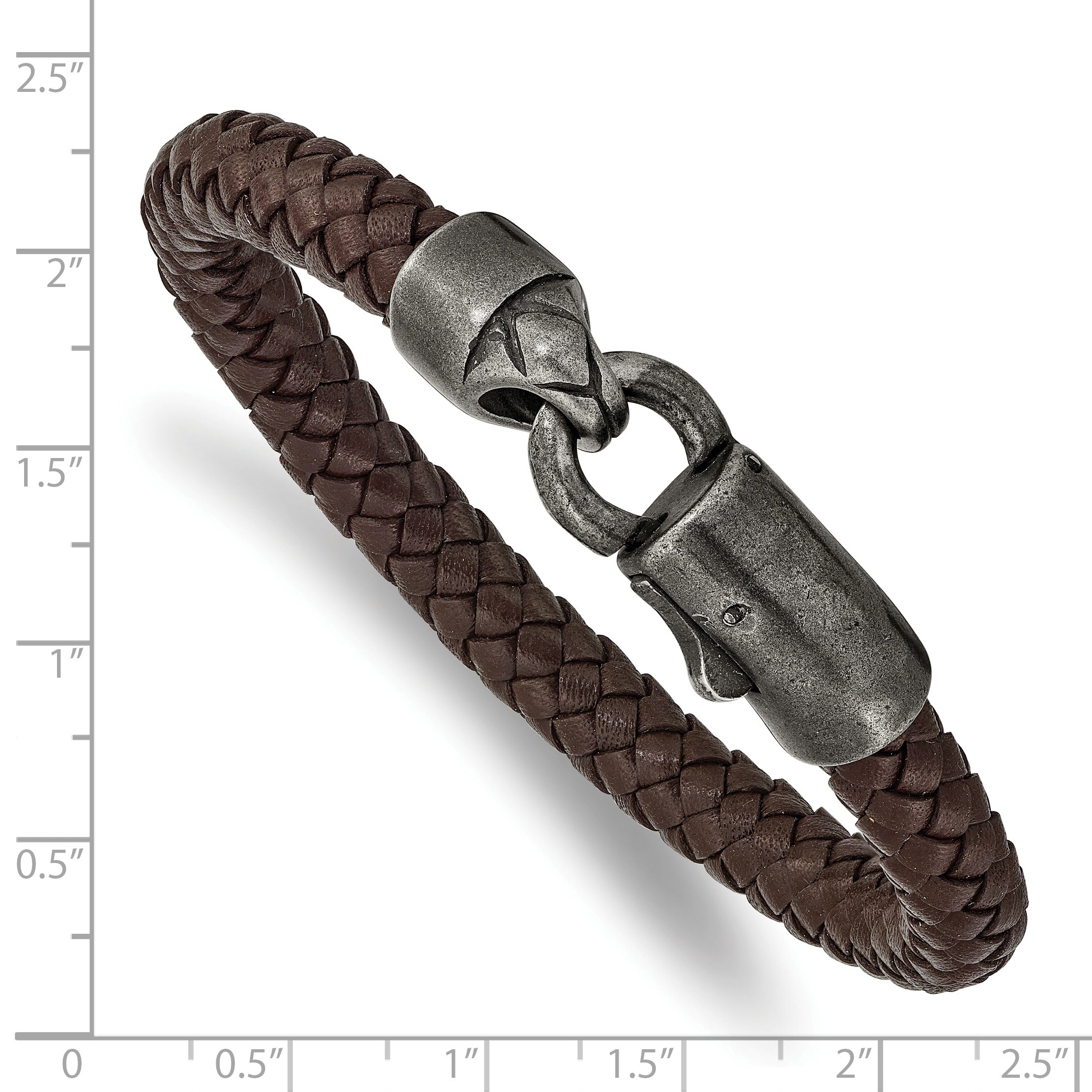 Chisel Stainless Steel Antiqued White Bronze-plated Brown Braided Leather 8.25 inch Bracelet