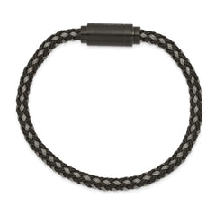 Chisel Stainless Steel Polished Black IP-plated Braided Wire and Rubber 8.25 inch Bracelet