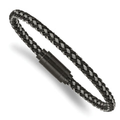 Chisel Stainless Steel Polished Black IP-plated Braided Wire and Rubber 8.25 inch Bracelet