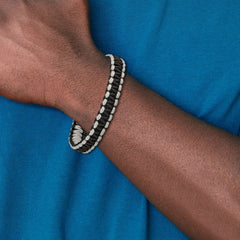 Stainless Steel Brushed Black IP Black/Grey Nylon 8.25in Bracelet