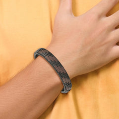 Chisel Stainless Steel Polished Black IP-plated Black and Brown Leather 8.25 inch Bracelet