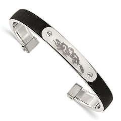 Stainless Steel Polished w/Black Rubber Laser etched Dragon Bangle