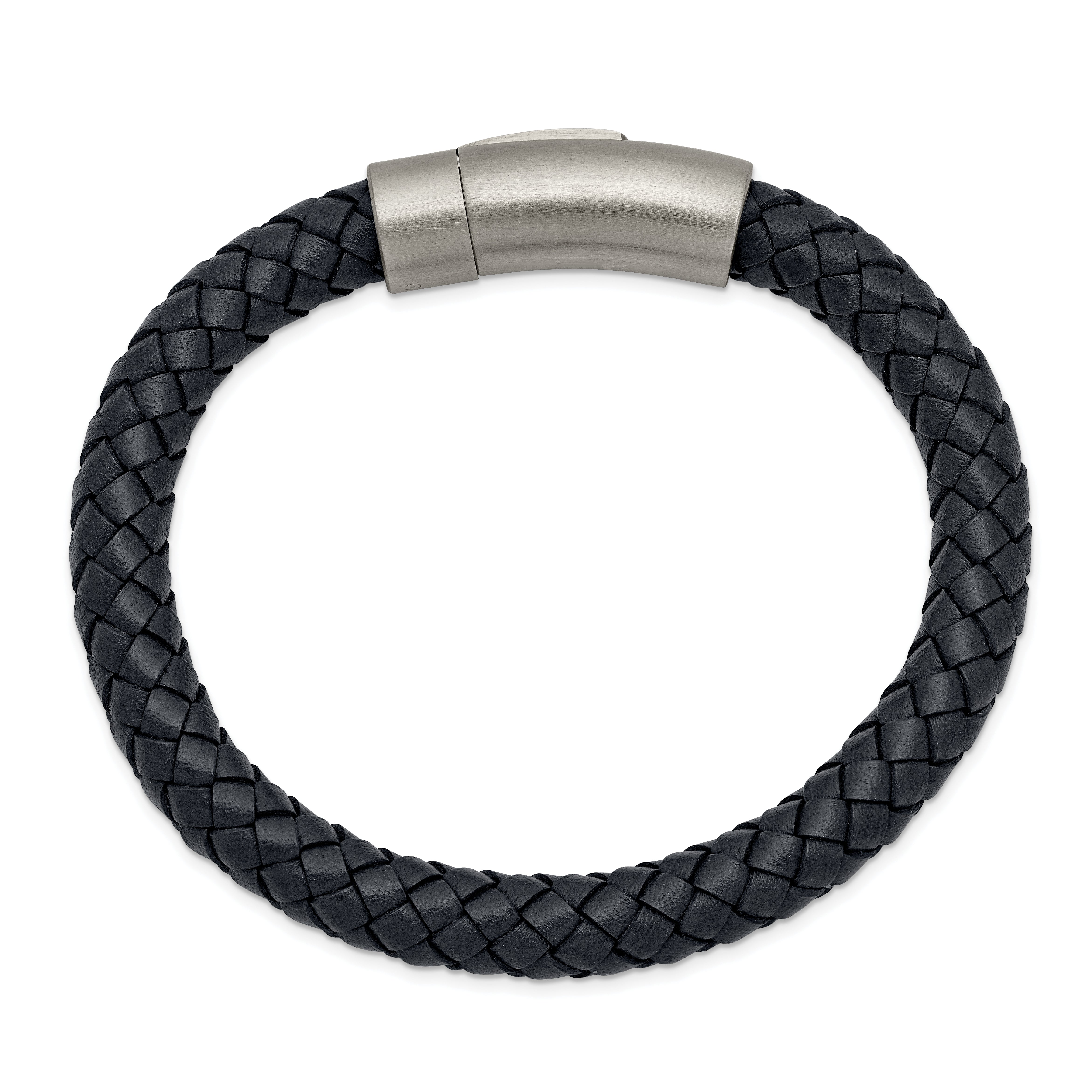 Chisel Stainless Steel Brushed Grey Braided Leather 8.25 inch Bracelet