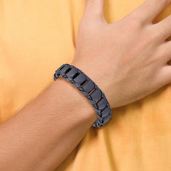 Chisel Stainless Steel Brushed Black IP-plated Blue Leather 8.5 inch Bracelet