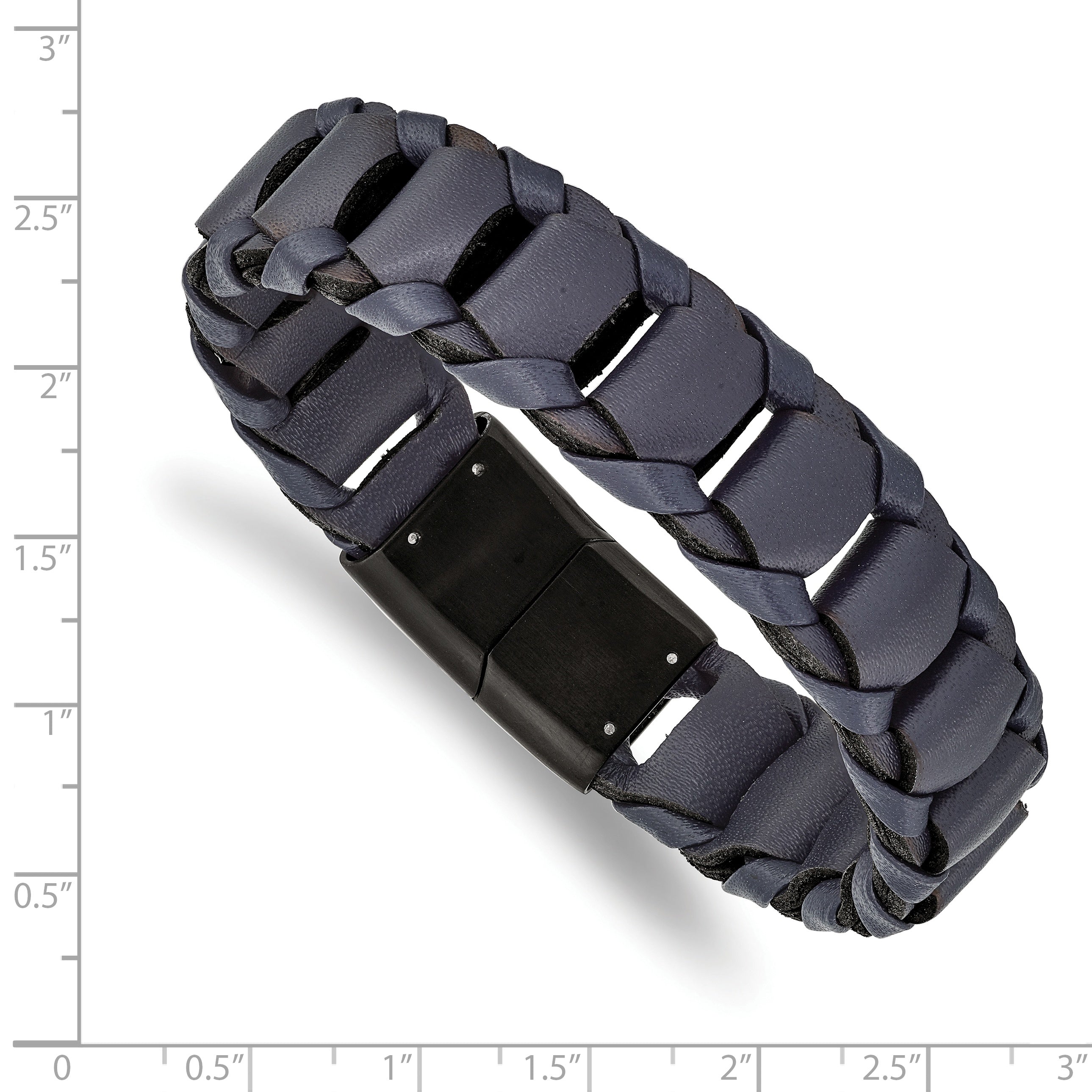 Chisel Stainless Steel Brushed Black IP-plated Blue Leather 8.5 inch Bracelet