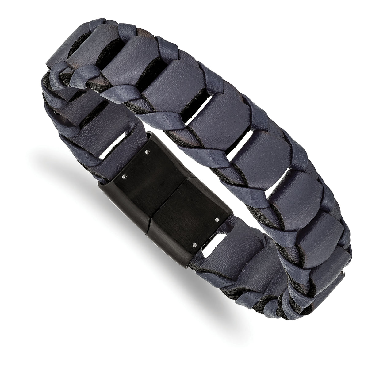 Chisel Stainless Steel Brushed Black IP-plated Blue Leather 8.5 inch Bracelet