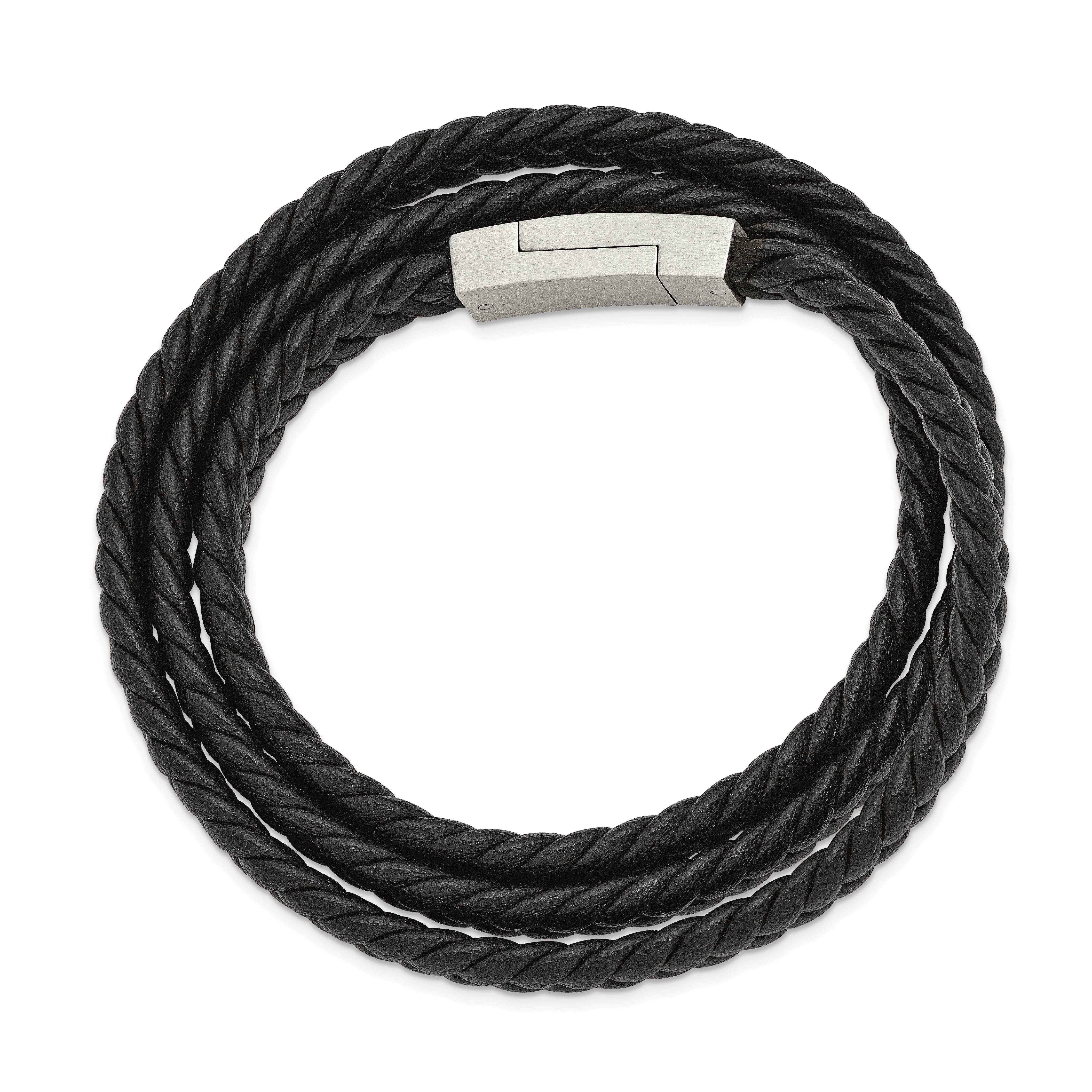 Chisel Stainless Steel Brushed Black Braided Leather 23 inch Wrap Bracelet