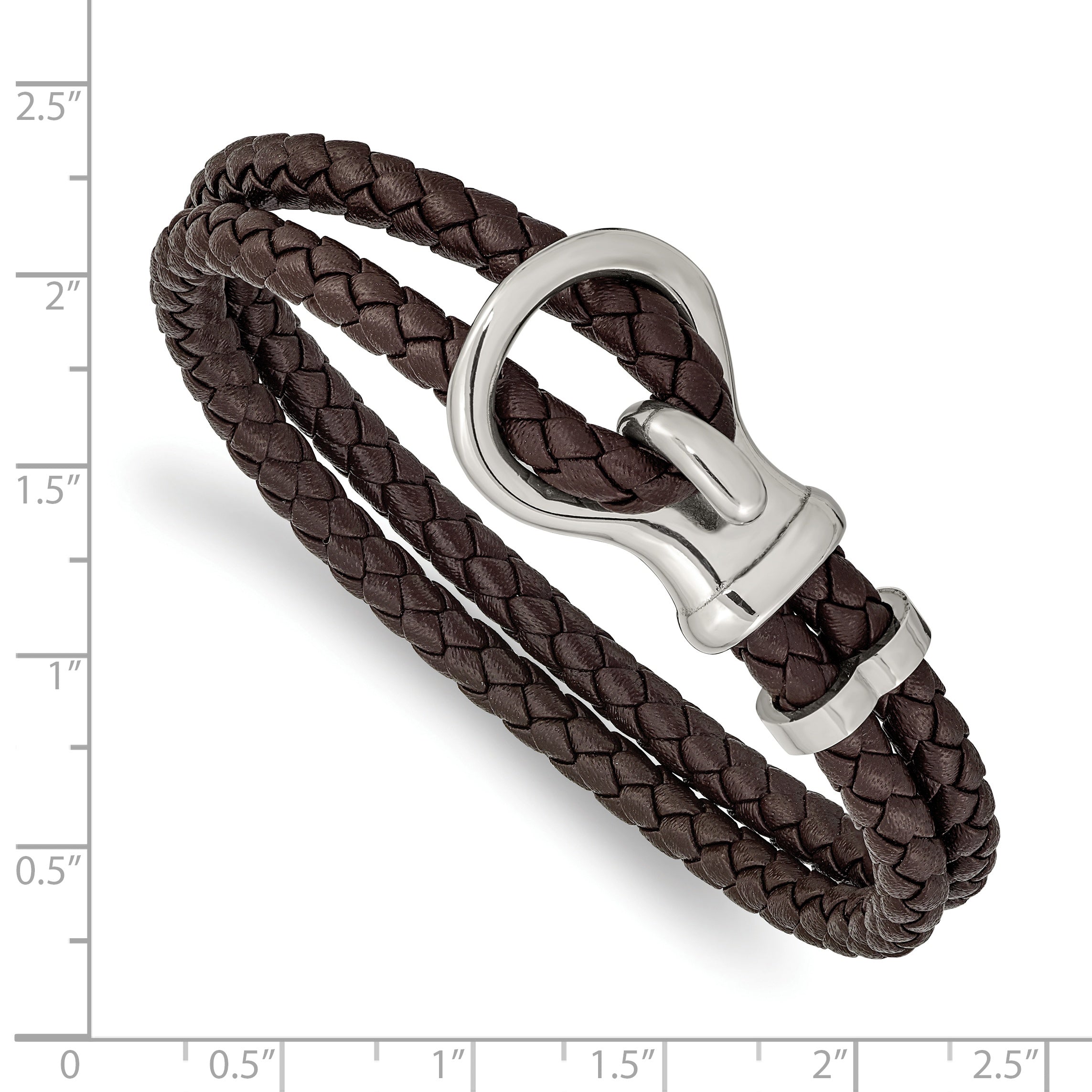 Chisel Stainless Steel Polished Brown Braided Leather 8 inch Bracelet