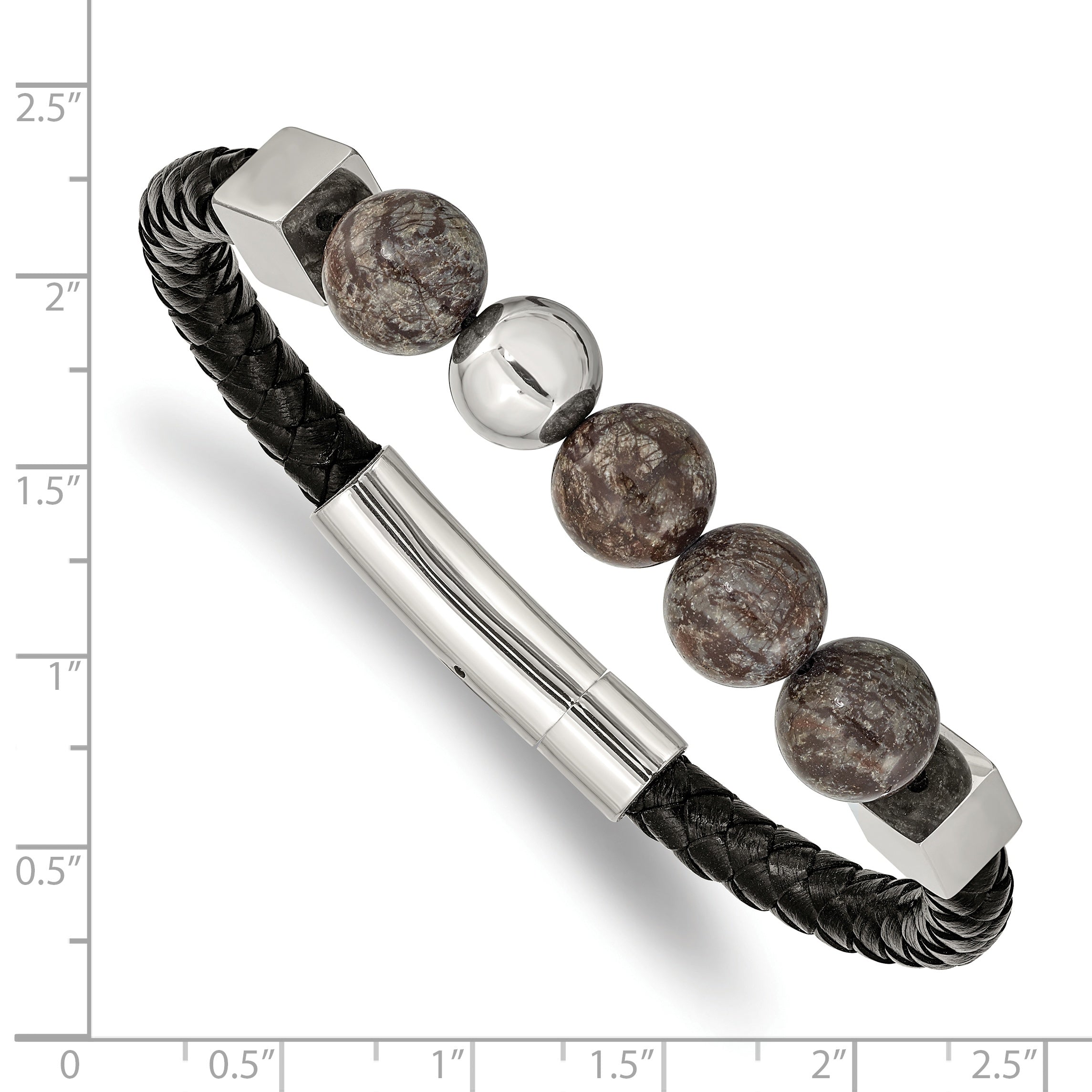 Chisel Stainless Steel Polished with Labradorite Beads Black Leather 8.25 inch Bracelet