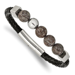 Chisel Stainless Steel Polished with Labradorite Beads Black Leather 8.25 inch Bracelet