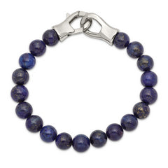 Chisel Stainless Steel Polished Genuine Lapis Beaded 9 inch Bracelet