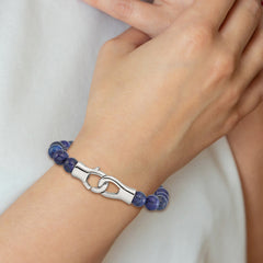 Chisel Stainless Steel Polished Genuine Lapis Beaded 9 inch Bracelet