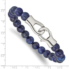 Chisel Stainless Steel Polished Genuine Lapis Beaded 9 inch Bracelet