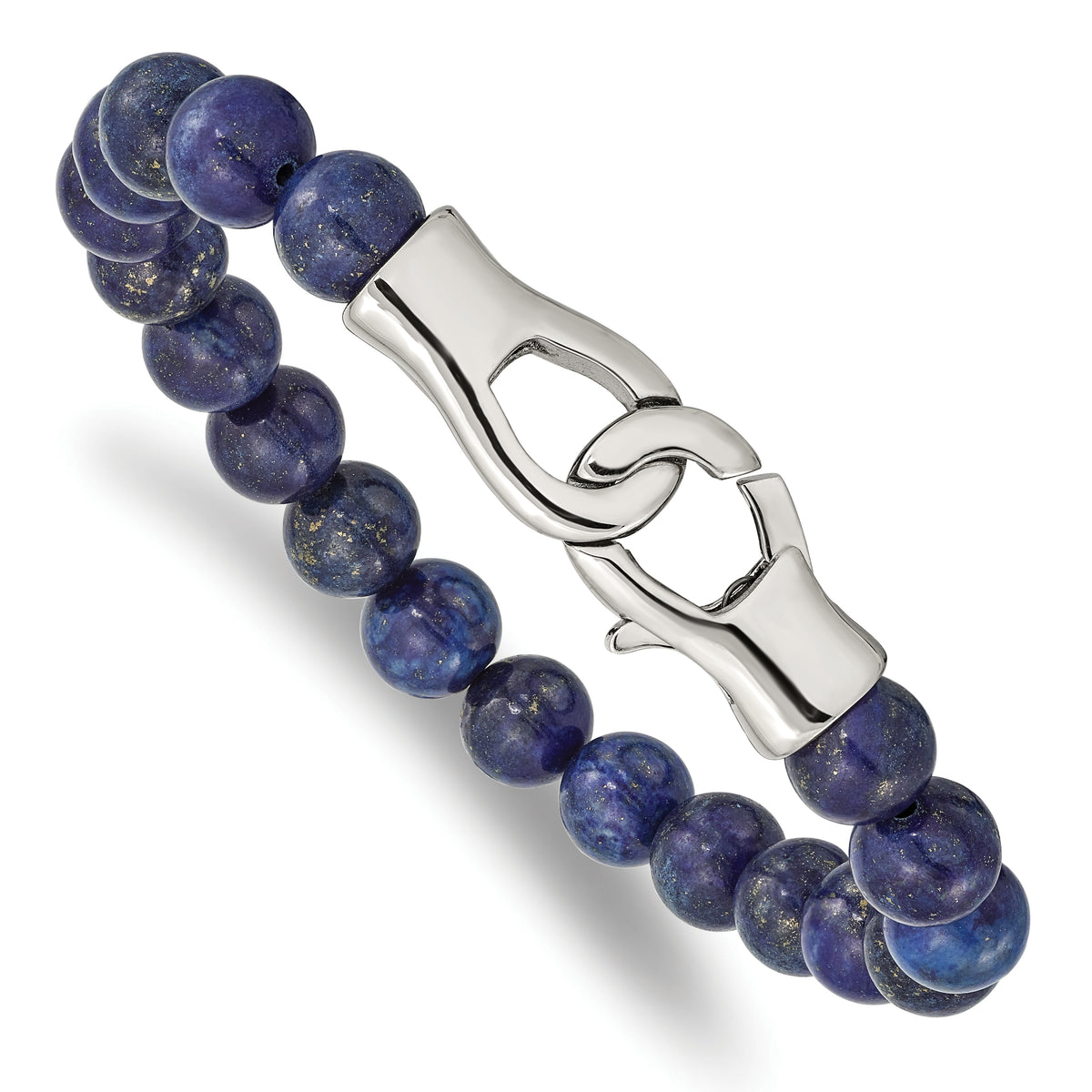 Chisel Stainless Steel Polished Genuine Lapis Beaded 9 inch Bracelet