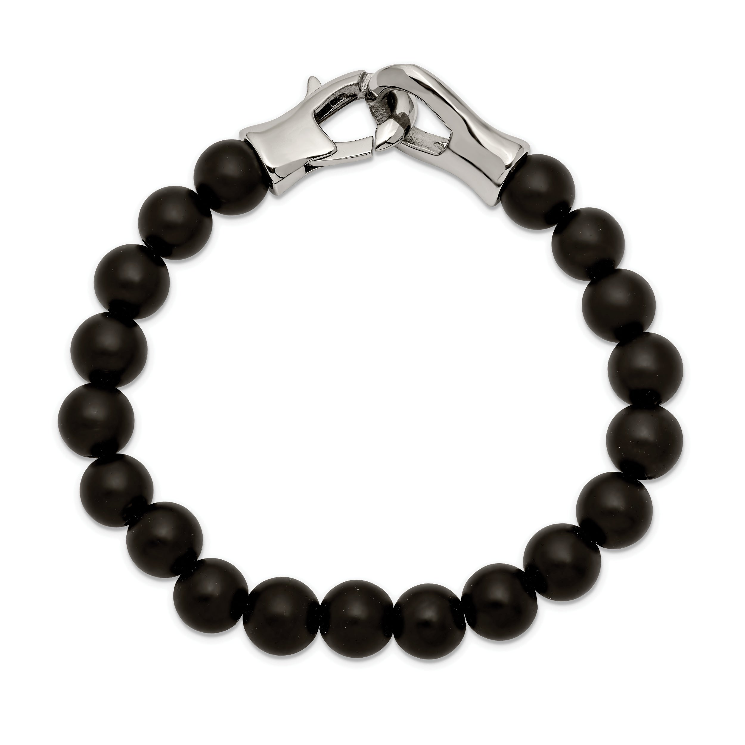 Chisel Stainless Steel Polished Black Agate Beaded 9 inch Bracelet