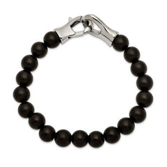 Chisel Stainless Steel Polished Black Agate Beaded 9 inch Bracelet