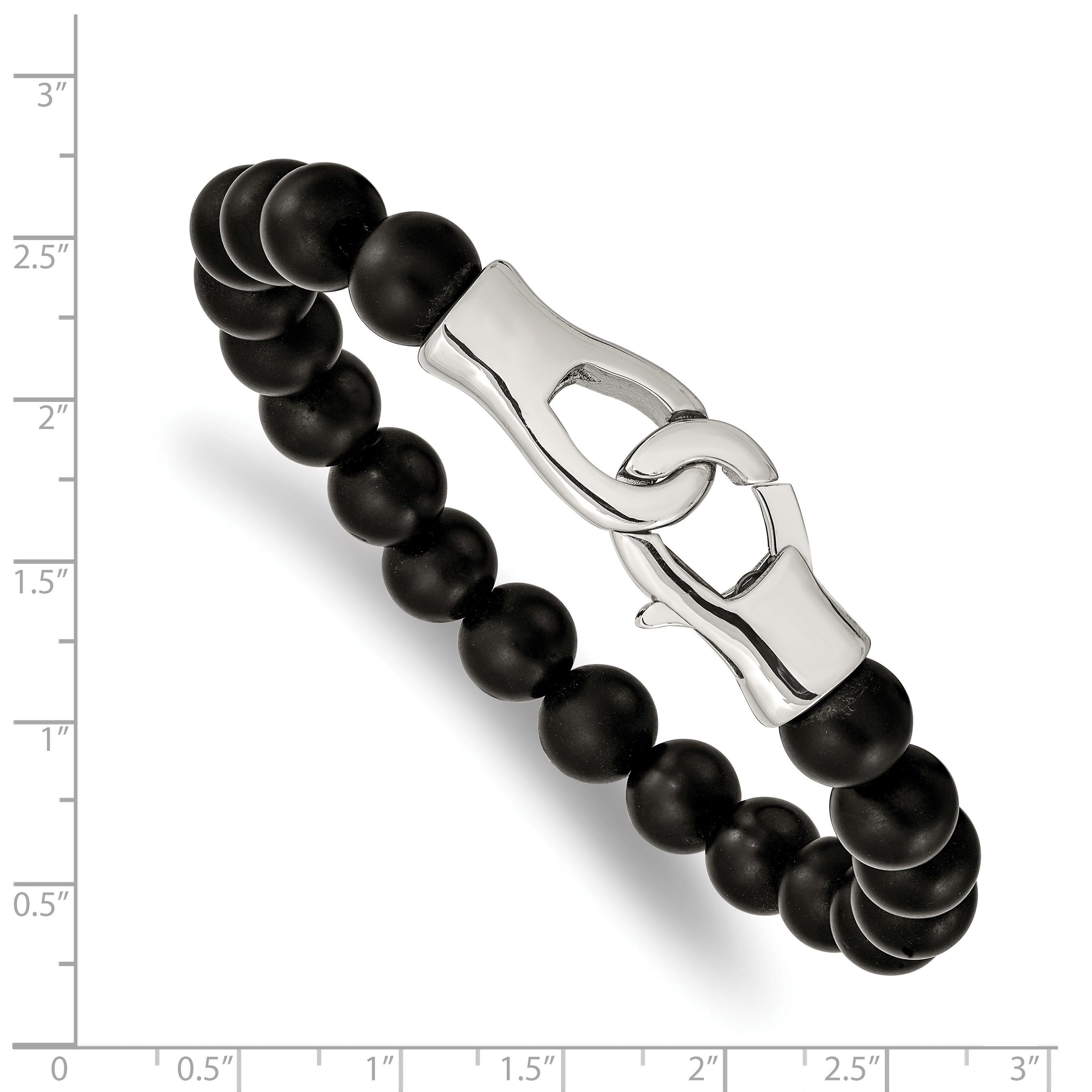 Chisel Stainless Steel Polished Black Agate Beaded 9 inch Bracelet