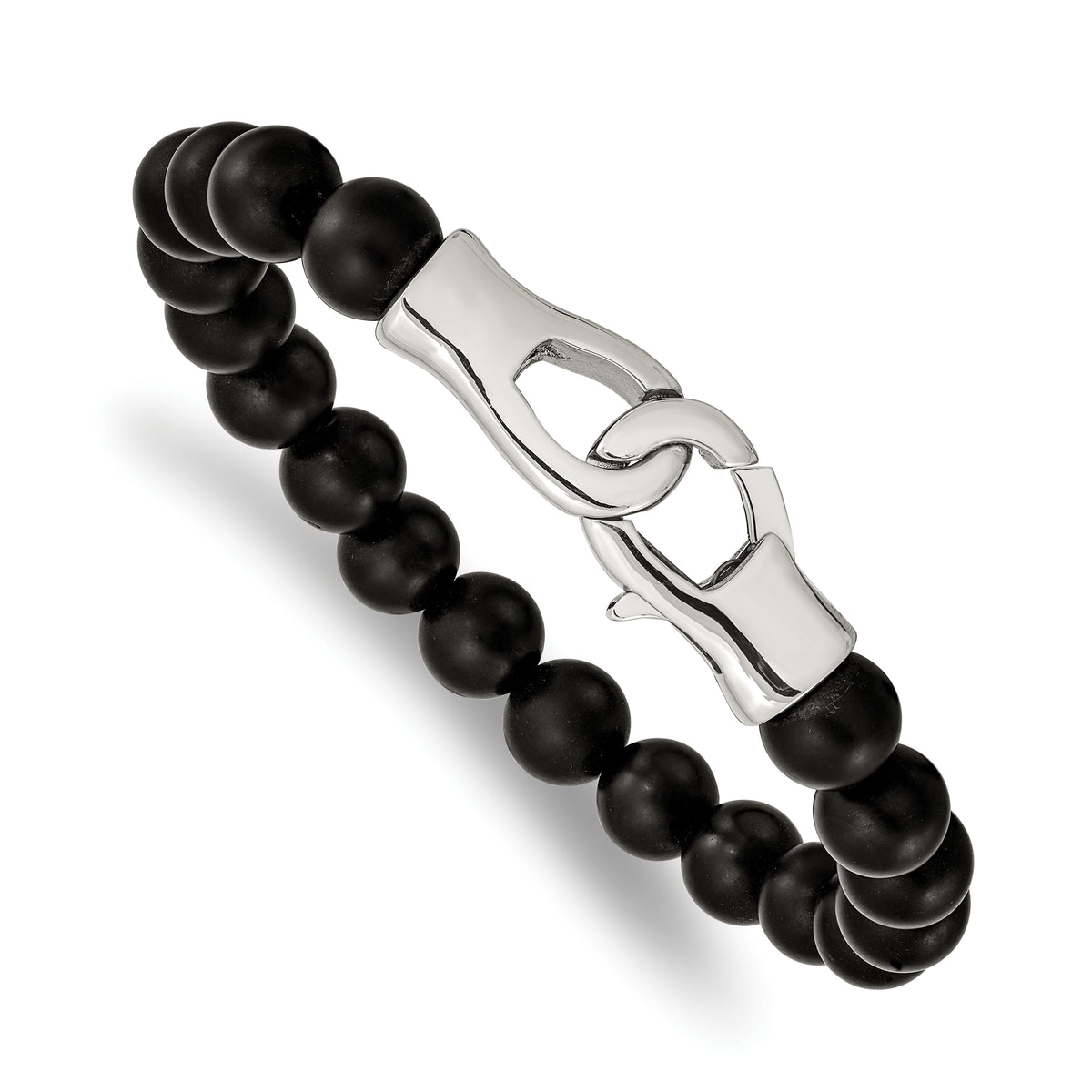 Chisel Stainless Steel Polished Black Agate Beaded 9 inch Bracelet