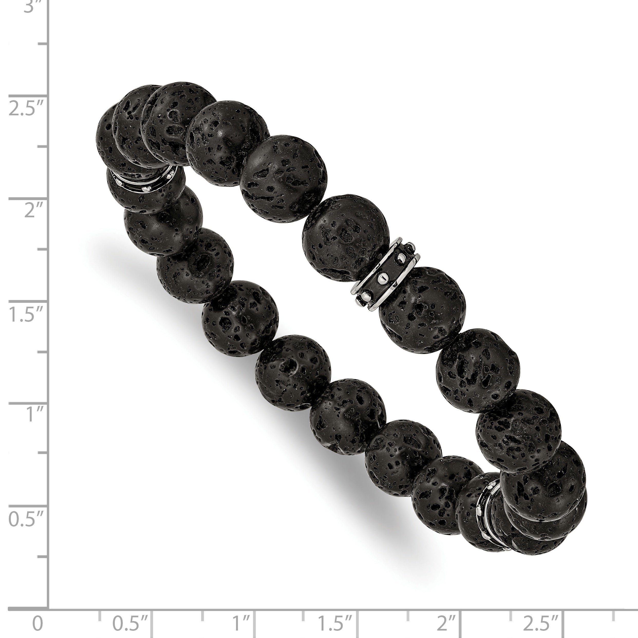 Chisel Stainless Steel Polished Black Enamel 10.5mm Lava Stone Beaded Stretch Bracelet