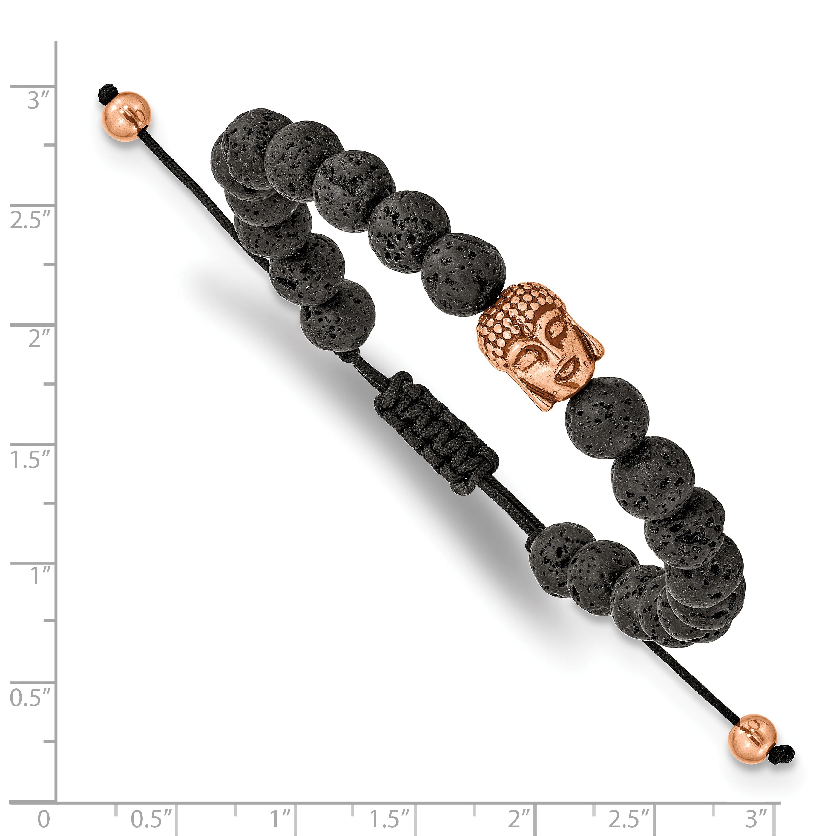 Chisel Stainless Steel Antiqued and Polished Rose IP-plated Buddha Lava Stone Black Macrame Adjustable Bracelet