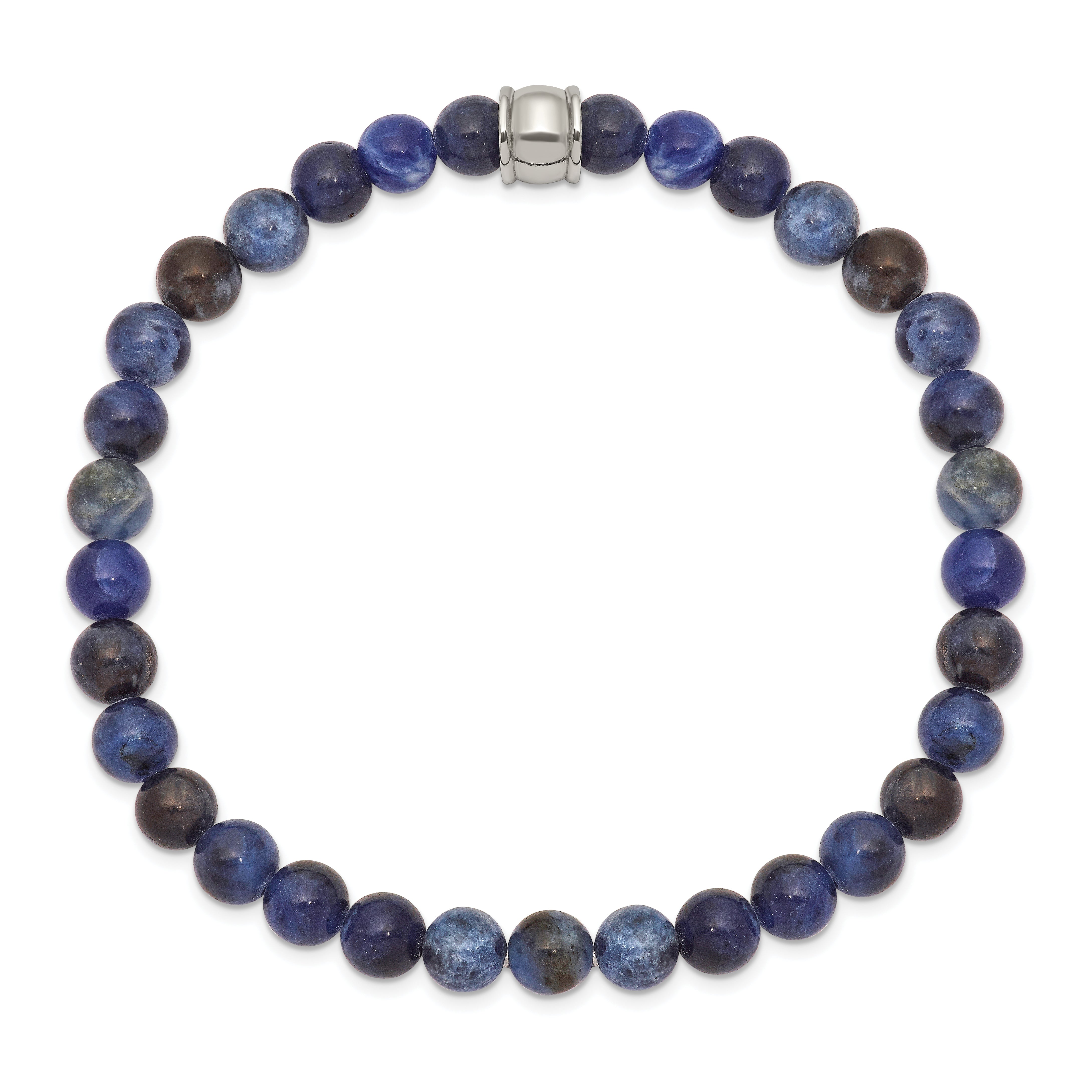 Chisel Stainless Steel Polished 6mm Blue Sodalite Beaded Stretch Bracelet