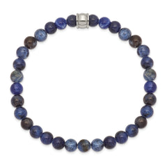 Chisel Stainless Steel Polished 6mm Blue Sodalite Beaded Stretch Bracelet