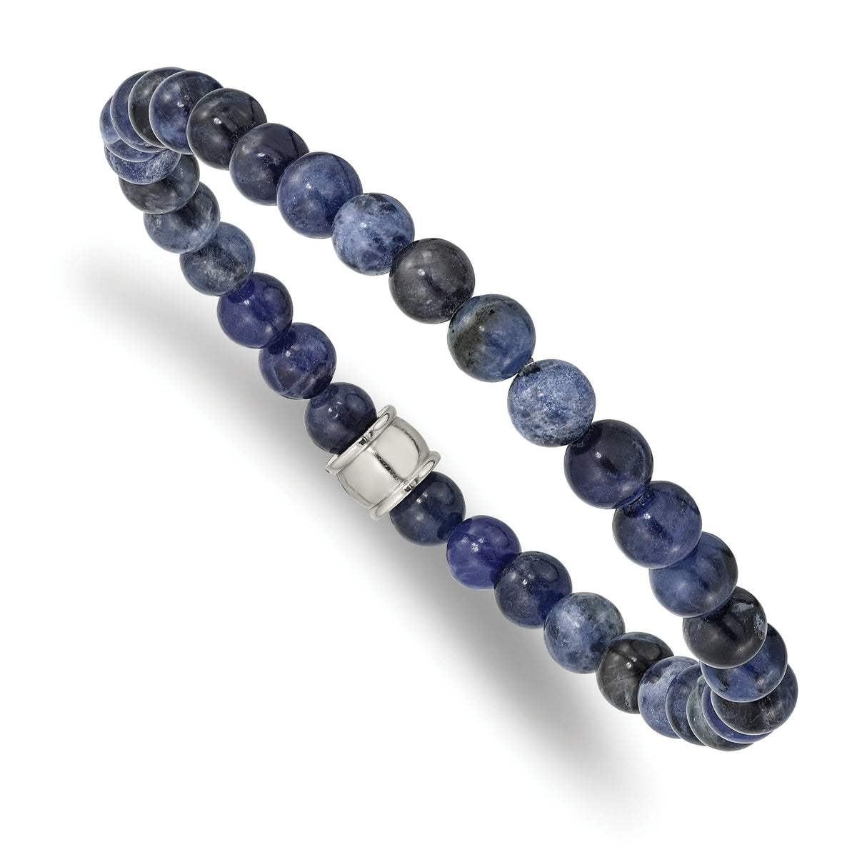 Chisel Stainless Steel Polished 6mm Blue Sodalite Beaded Stretch Bracelet