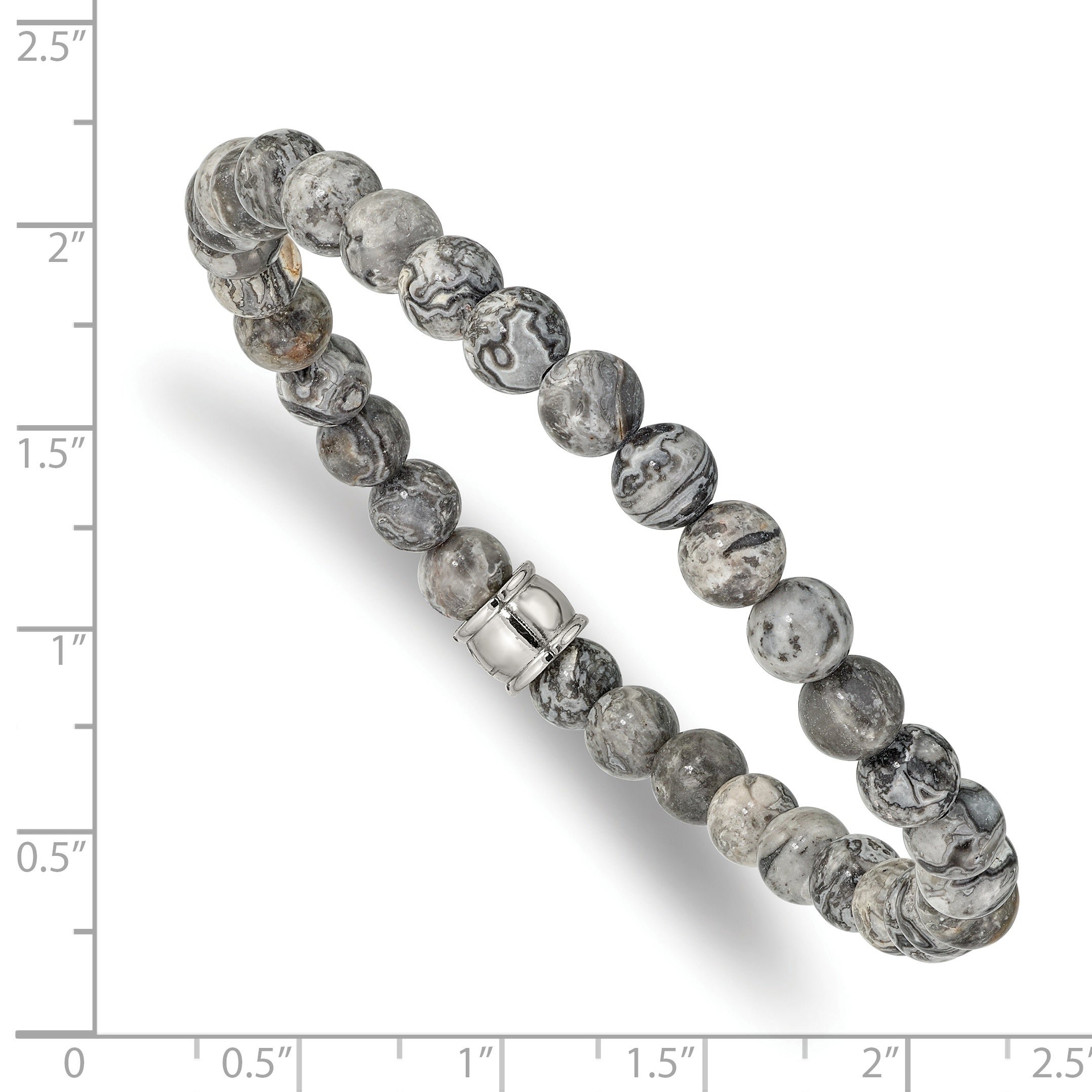 Chisel Stainless Steel Polished 6mm Grey Jasper Beaded Stretch Bracelet